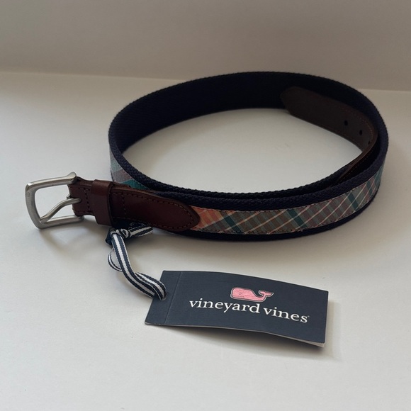 Vineyard Vines Kid’s Madras Pastel Multicolor Plaid Canvas Club Belt Boy XL - Picture 1 of 12